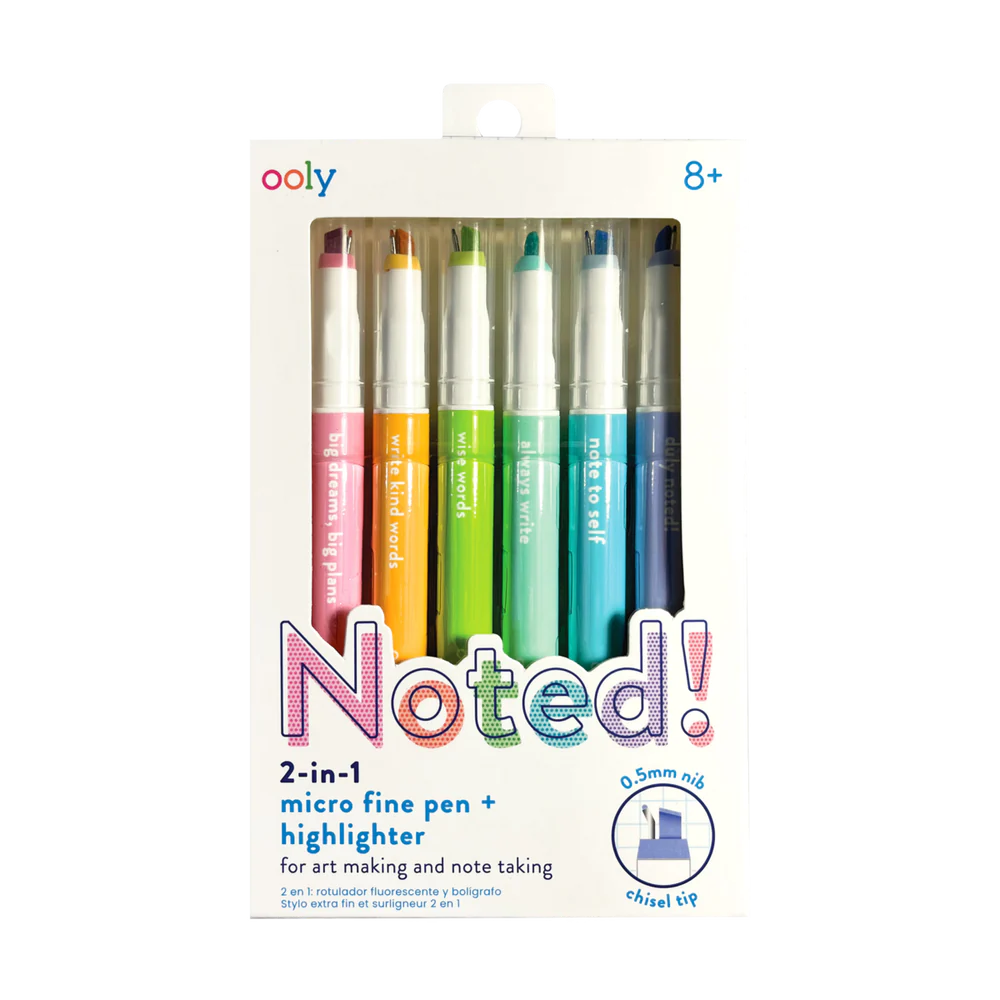 Ooly Noted! 2-in-1 Micro Fine Tip Pen and Highlighters - Set of 6