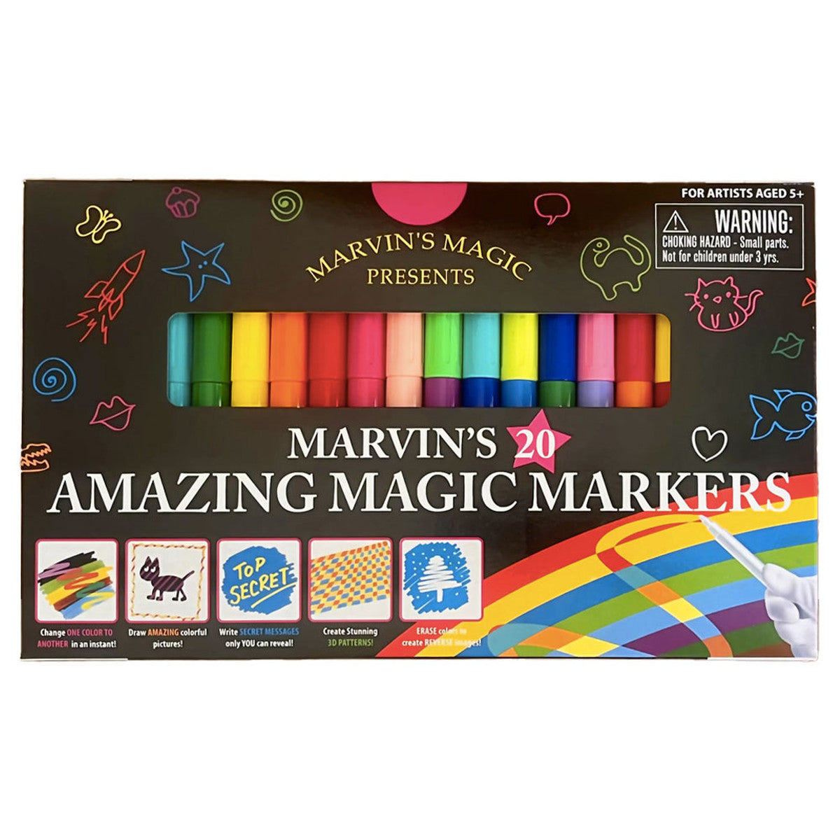 Marvin's Magic - Original x 20 Amazing Magic Pens - Color Changing Magic  Pen Art - Create 3D Lettering or Write Secret Messages - Includes 25 Magic  Pens - copy - 808446021913