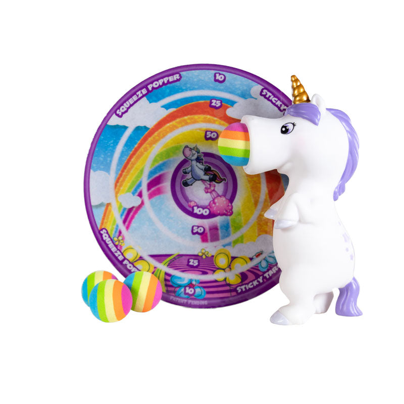 Hog Wild Toys White Unicorn Popper with Sticky Target Growing Tree Toys