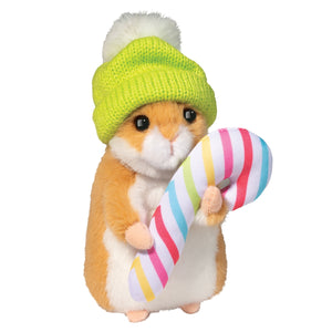 Douglas Holiday Hamster with Hat and Candy Cane 7"