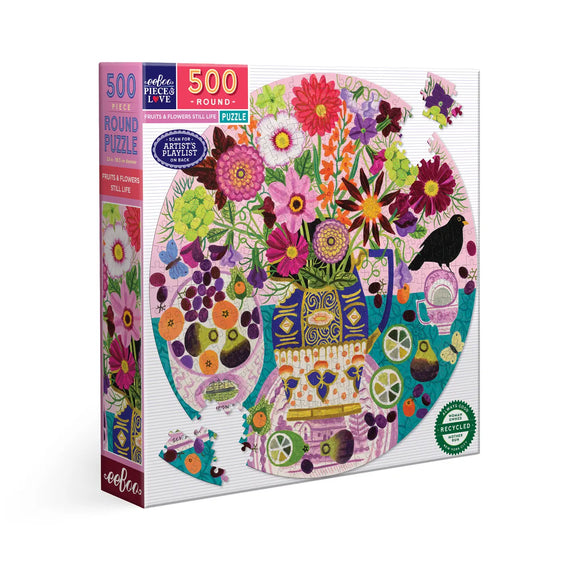 eeBoo 500 Piece Round Puzzle Fruits & Flowers Still Life