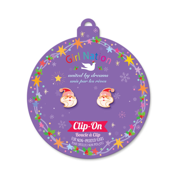 Girl Nation Clip-On Earrings: Holly Jolly Santa