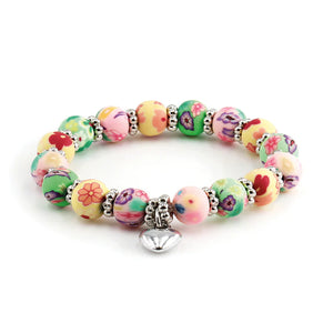 Clay Bead Kids Bracelet with Heart Charm: Pastel Floral