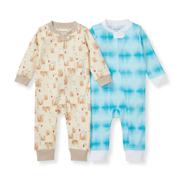 Burt's Bees Organic Baby One-Piece Footless Sleep & Play 2 Pack: Sandy Castles & Printed Tie Dye