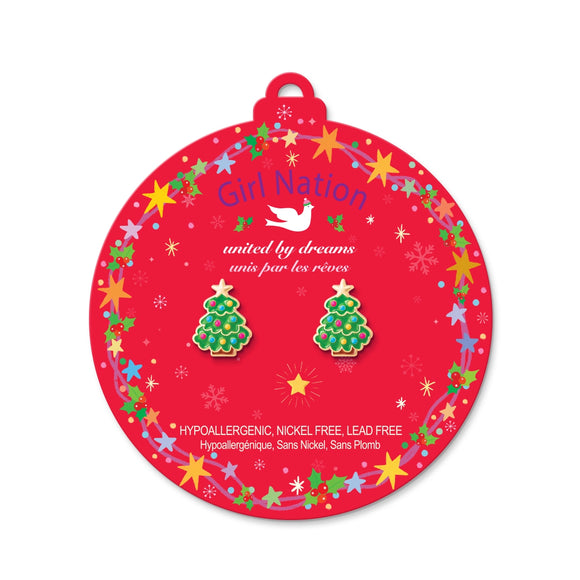 Girl Nation Christmas Stud Earrings: Happy Christmas Tree