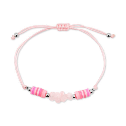 Cord Bracelet: Pink Polymer Clay, Rose Quartz Rock Chip & Silver accents